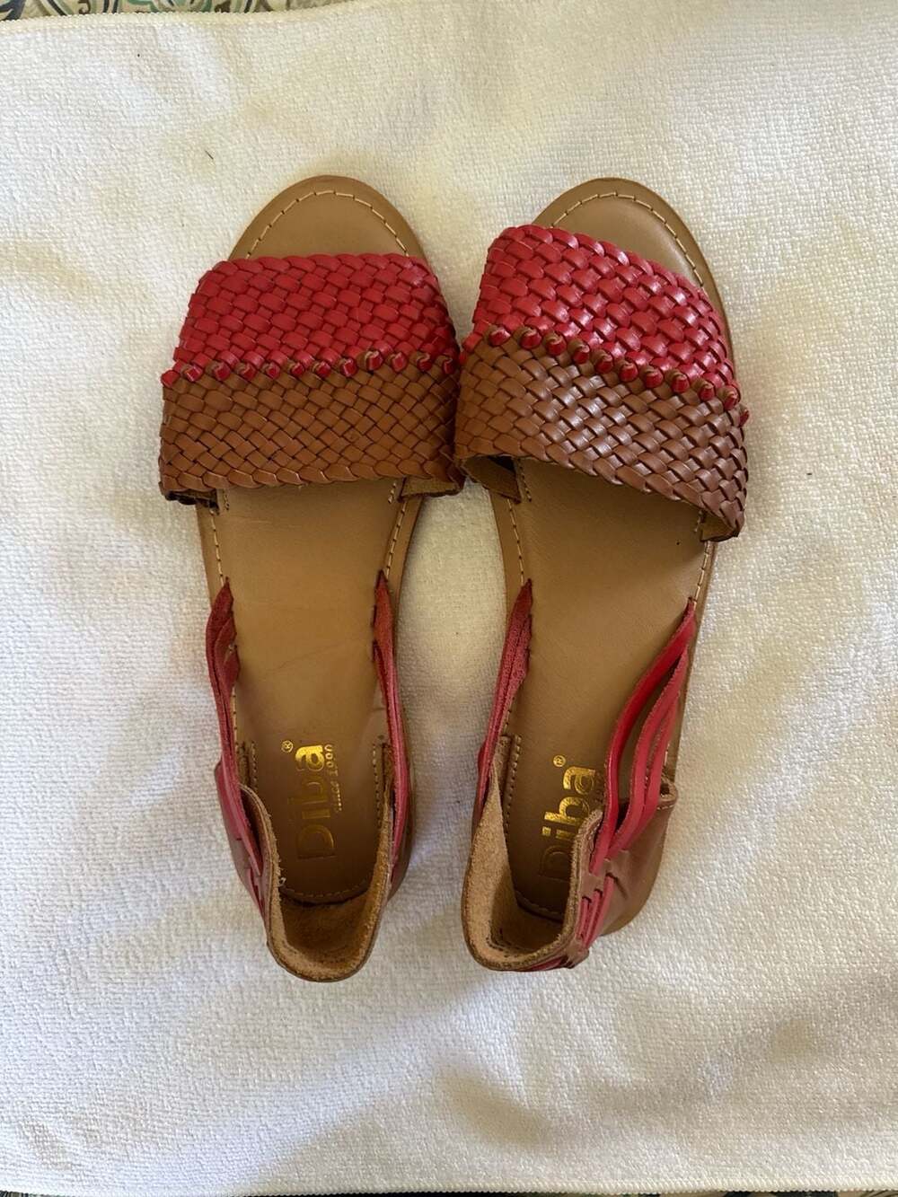 Diba Woven Two-Tone Flat Sandals Red Brown
